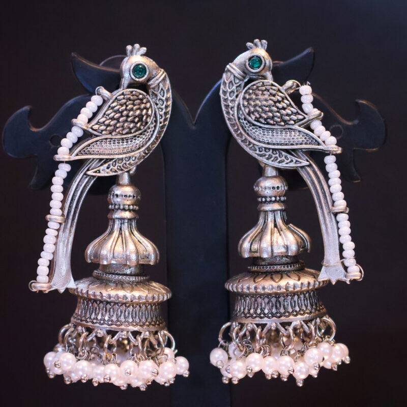 Silver Peacock Jhumka